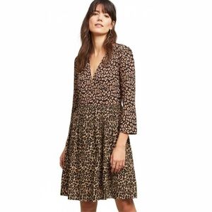 Maeve by Anthropologie Juno Leopard Print V-Neck Dress Size M